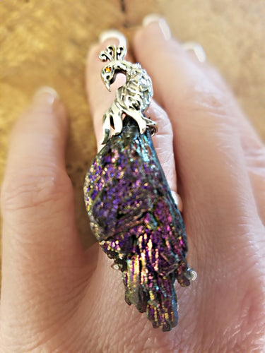 Beautiful Purple Peacock Ring in Sterling