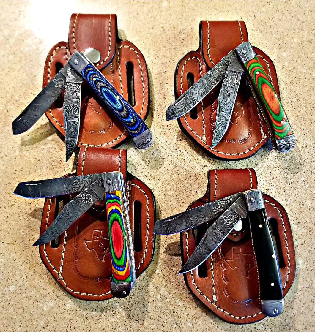 Handmade Damascus 2 blade Trapper Folder